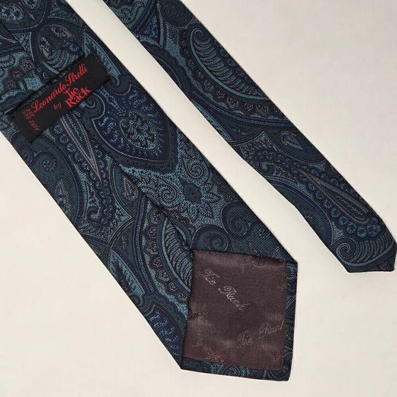 LEONARDO STRELLI TIE RACK SILK TIE GREEN GRAY PAISLEY LUXURY ITALY 3.5" X 55" - Picture 2 of 2